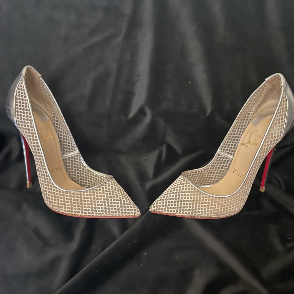 Christian Louboutin silver mesh pumps